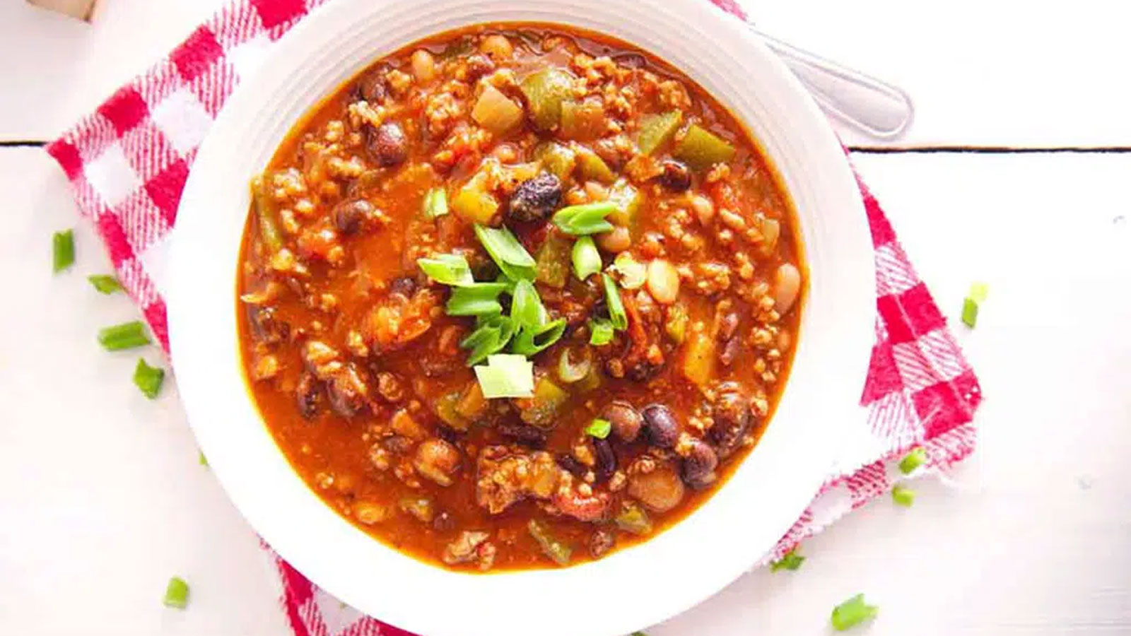 Beef chili in a bowl.