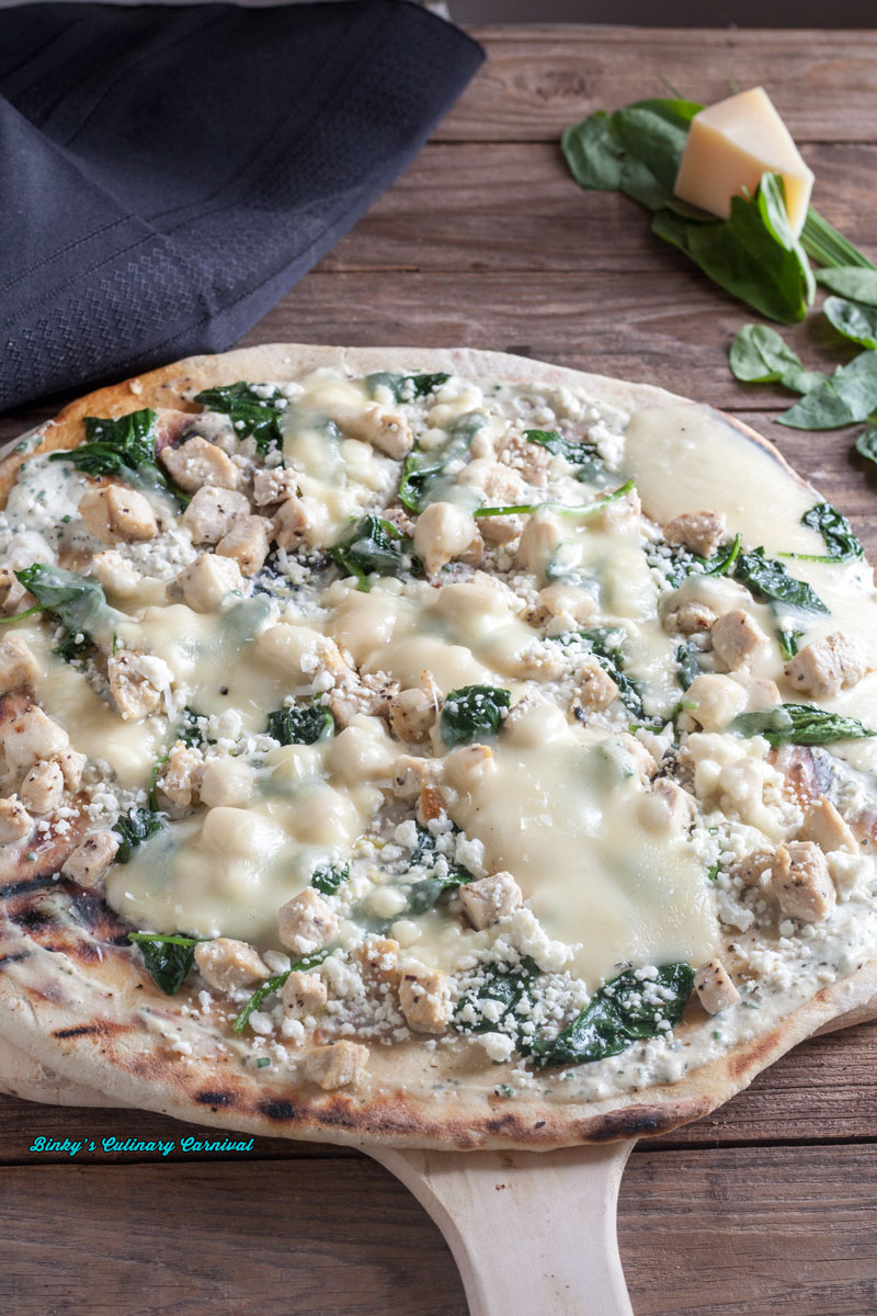 Grilled Thin Crust Chicken Pizza with Ricotta and Spinach 4