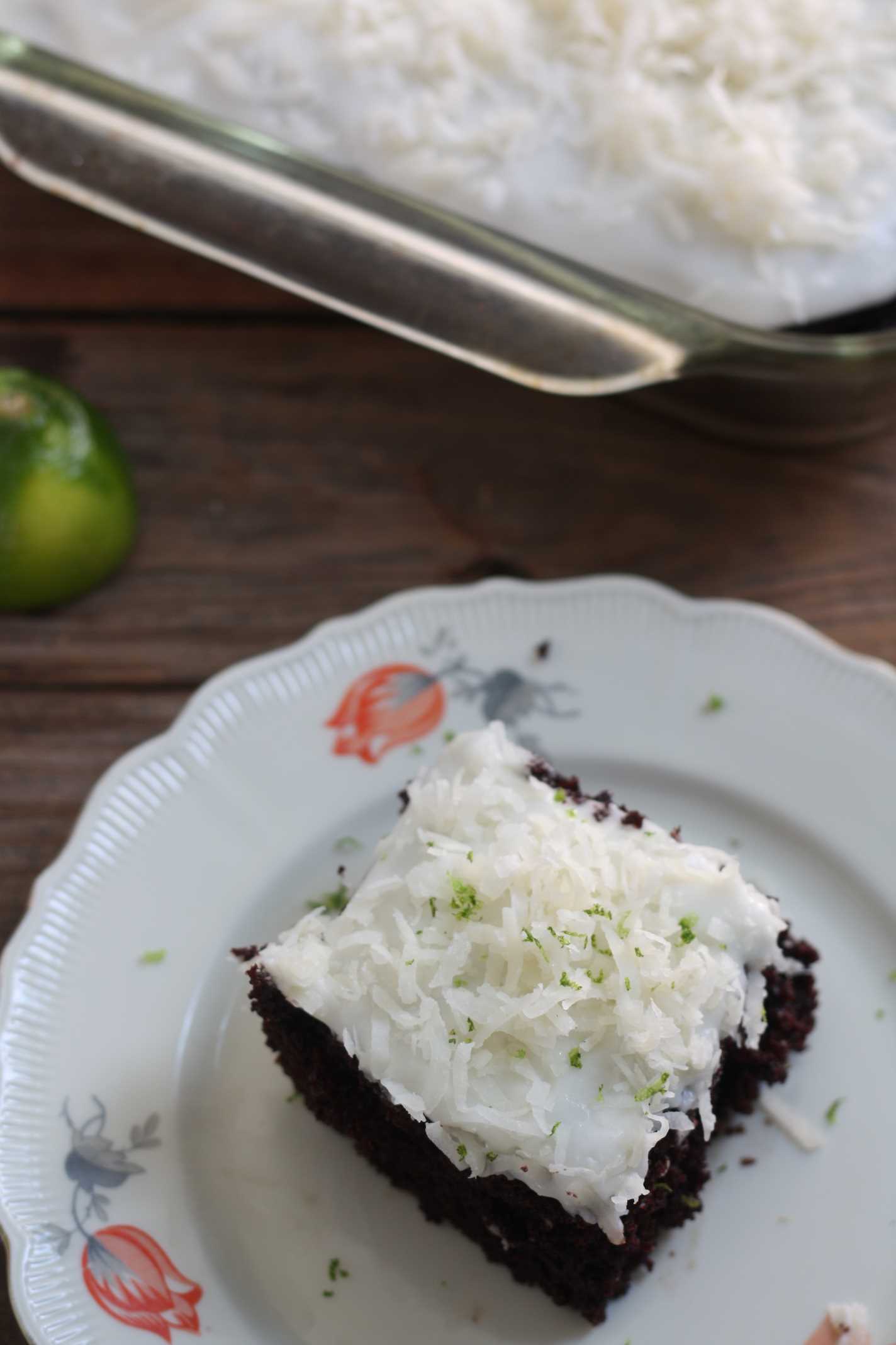 overhead shot of slice of Chocolate Cake