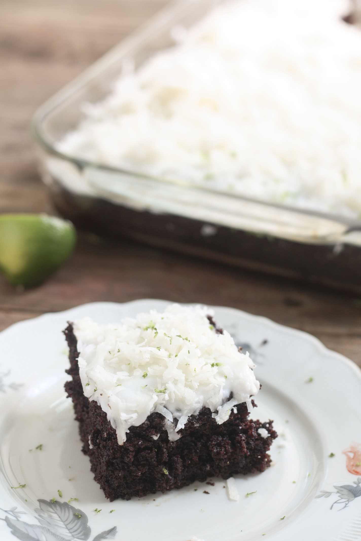 slice of Chocolate Cake on white plate