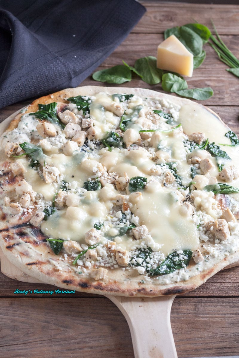 Grilled Thin Crust Chicken Pizza with Ricotta and Spinach 5