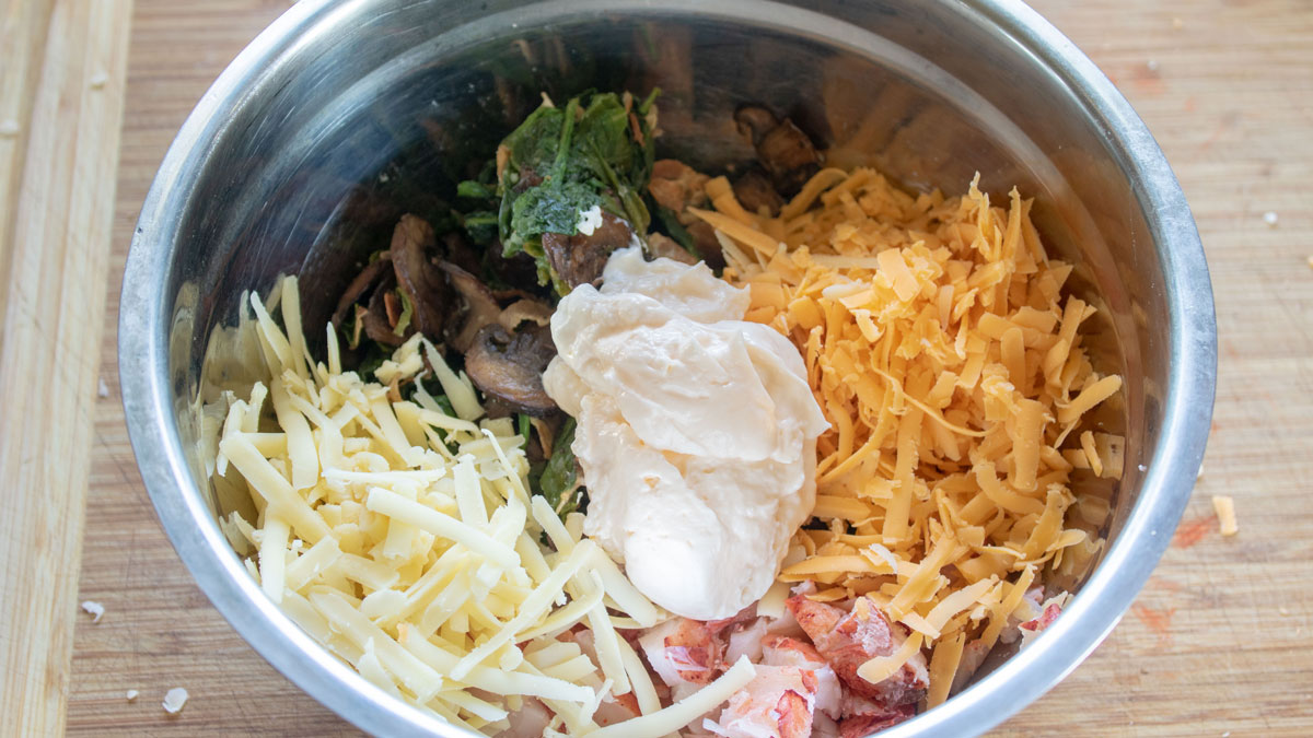 Cheese and mayo added to the lobster bowl.