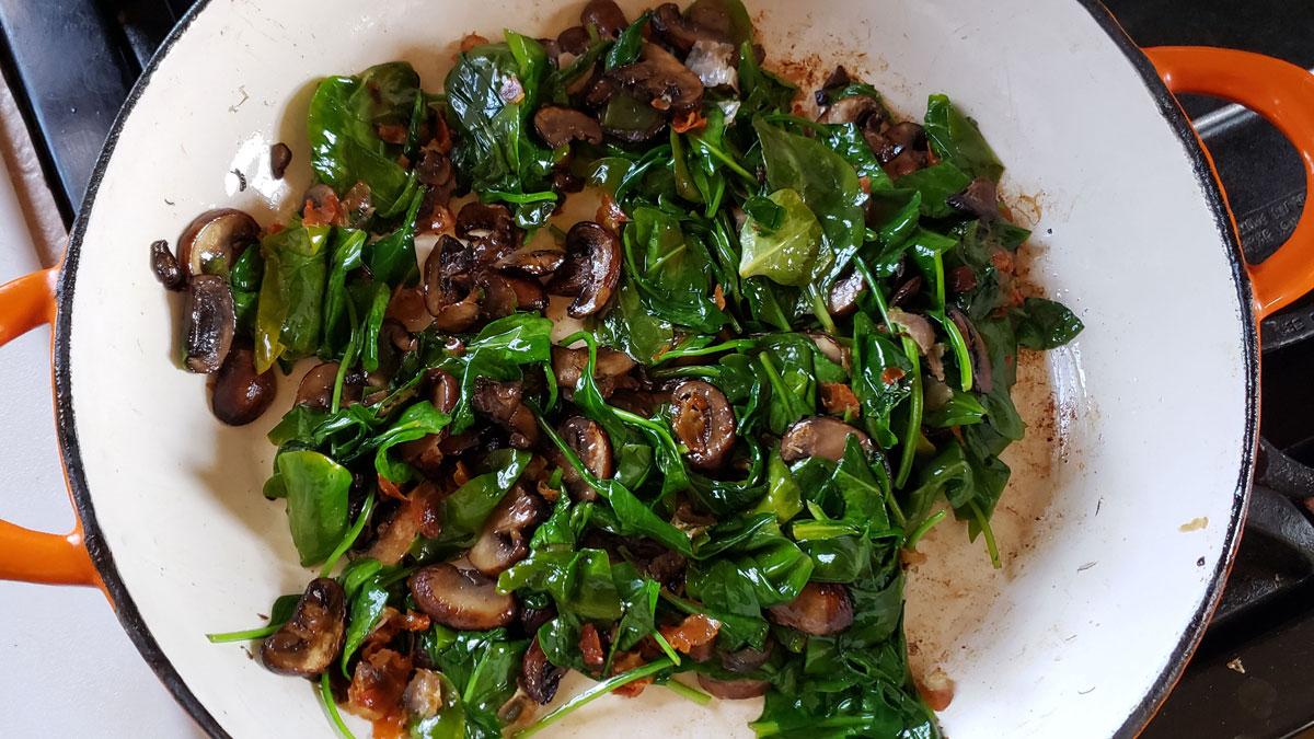 Finished filling with wilted spinach.