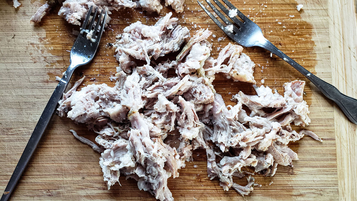 Pork shredded with two forks.