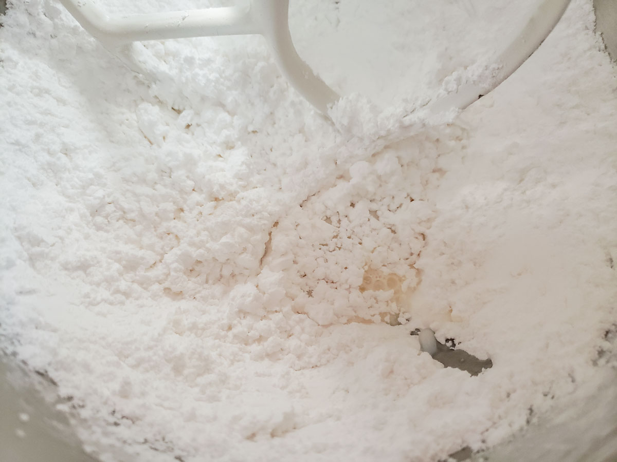 Milk added to the powdered sugar.