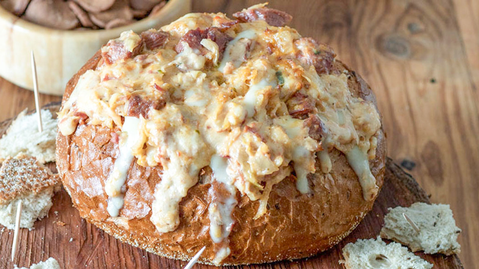 Reuben dip in rye bread bowl