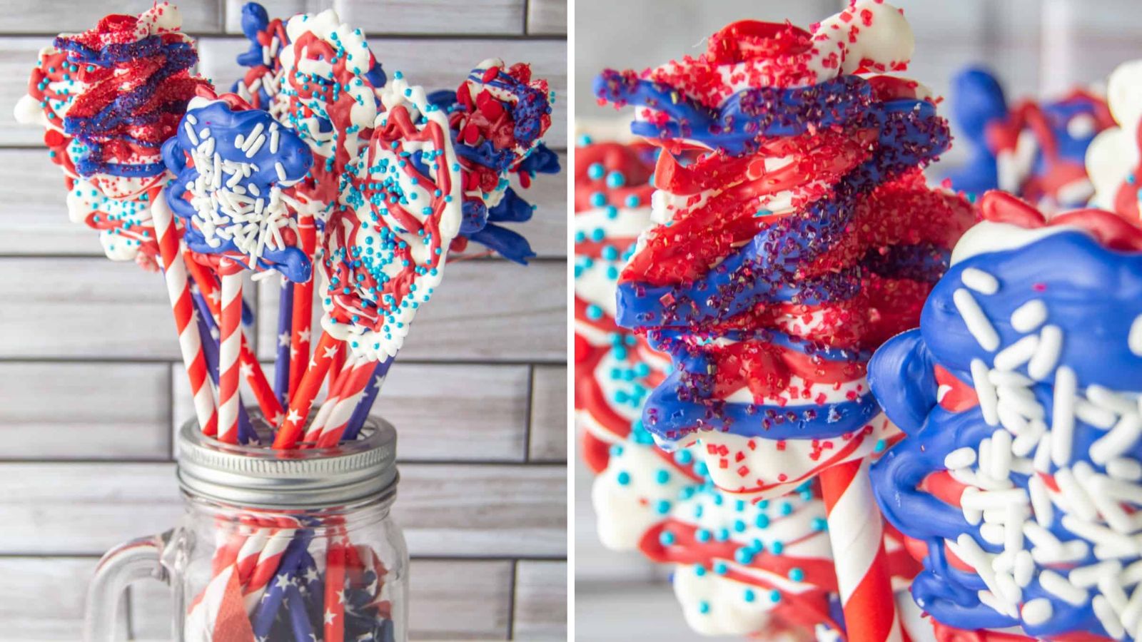 Chocolate lollipops in blue and red.