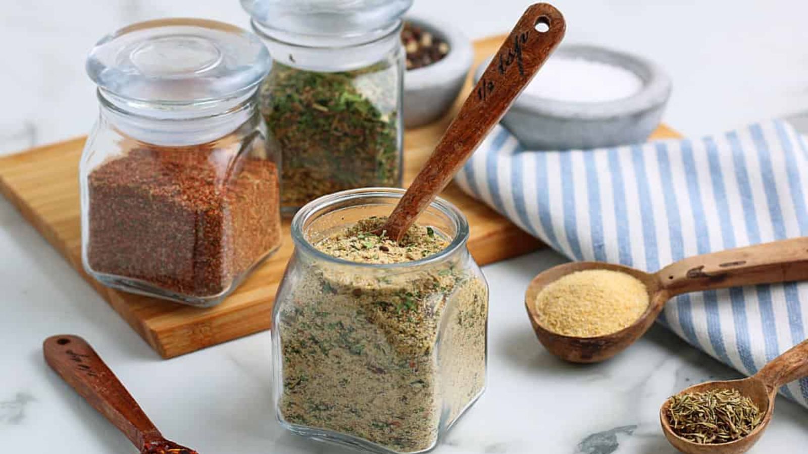 Seasoning in condiments jars.