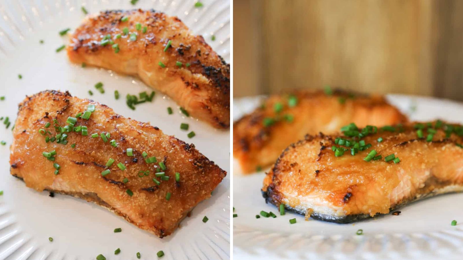 Air fried salmon on a plate.