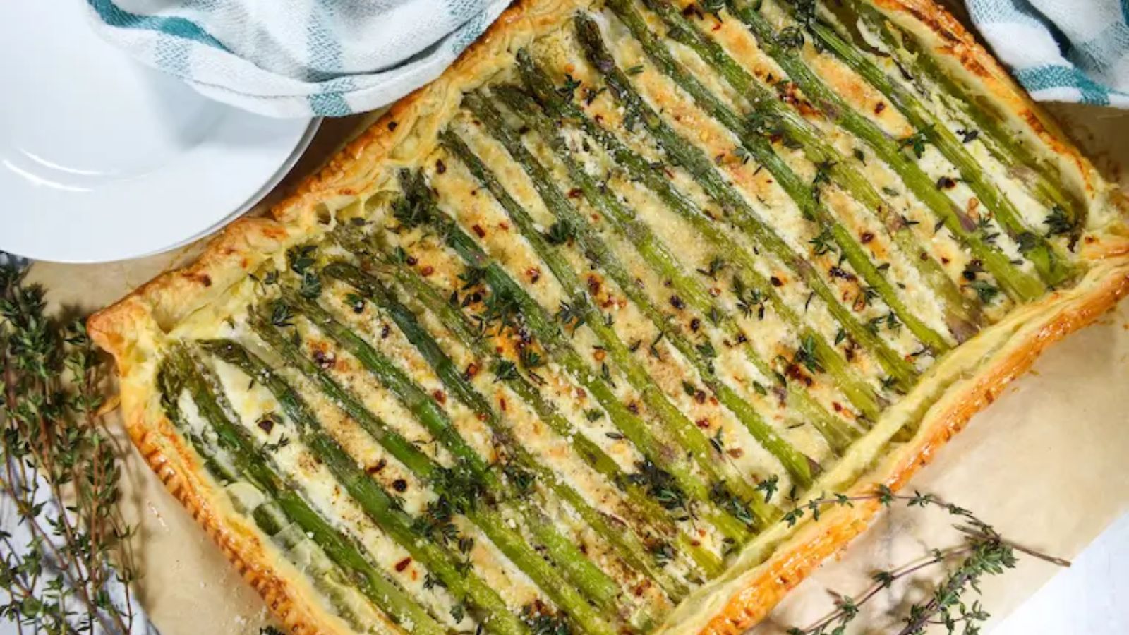 Whole asparagus puff pastry tart. 