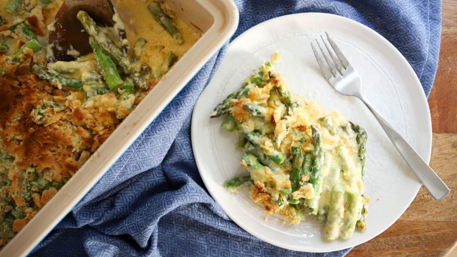 Asparagus casserole on a plate.