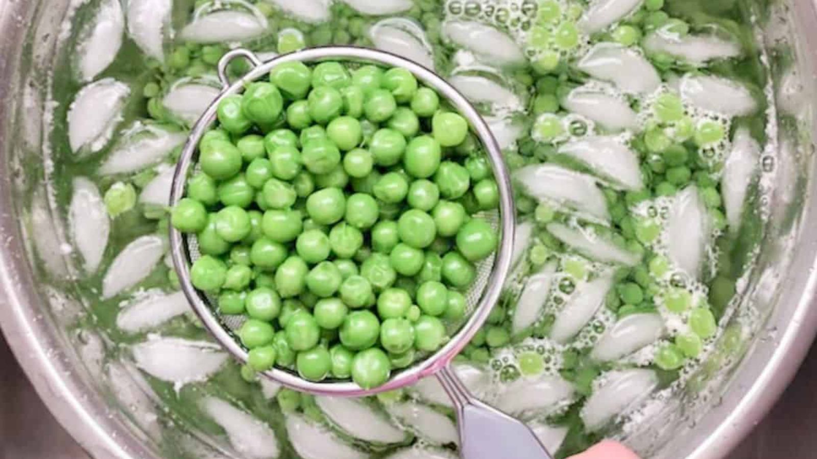 Frozen peas in ice.