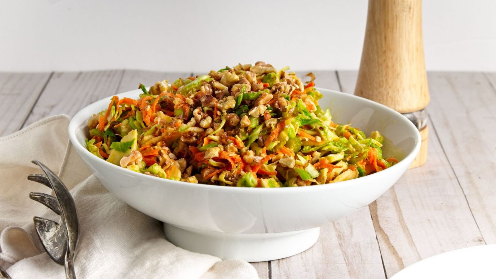 Brussel sprouts slaw in a bowl.