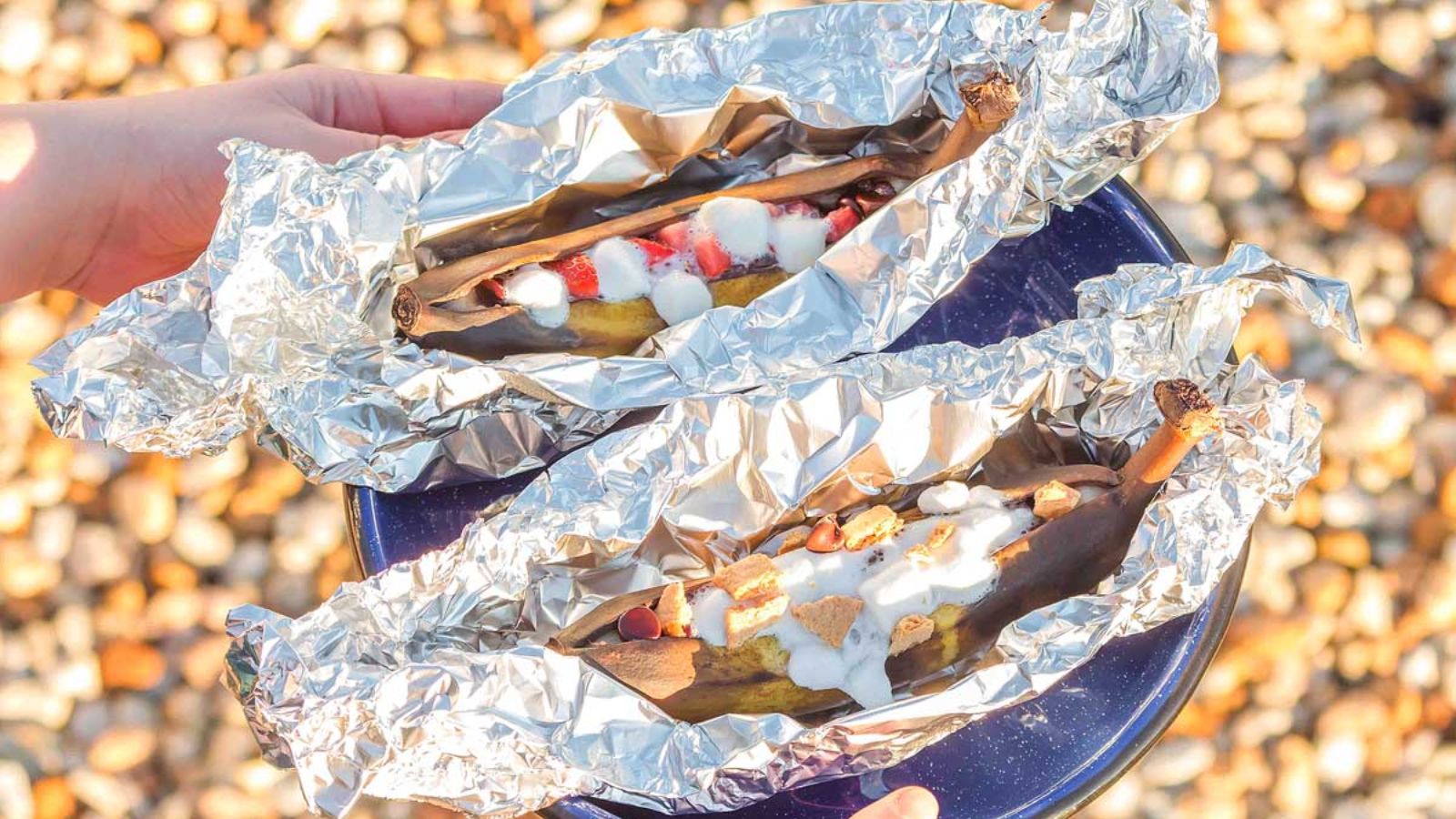 Banana boats in a foil.