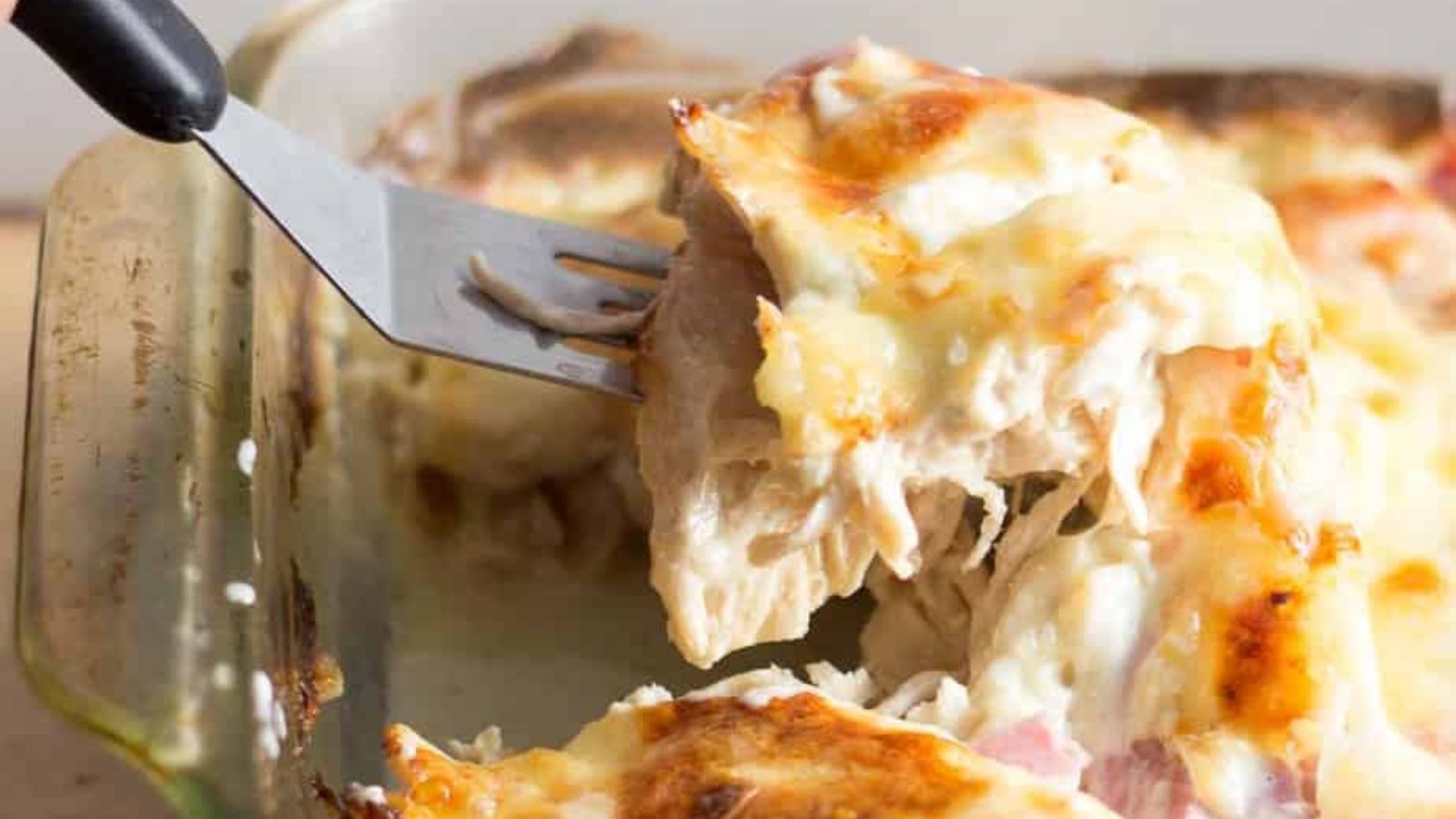 A portion of cordon bleu casserole.