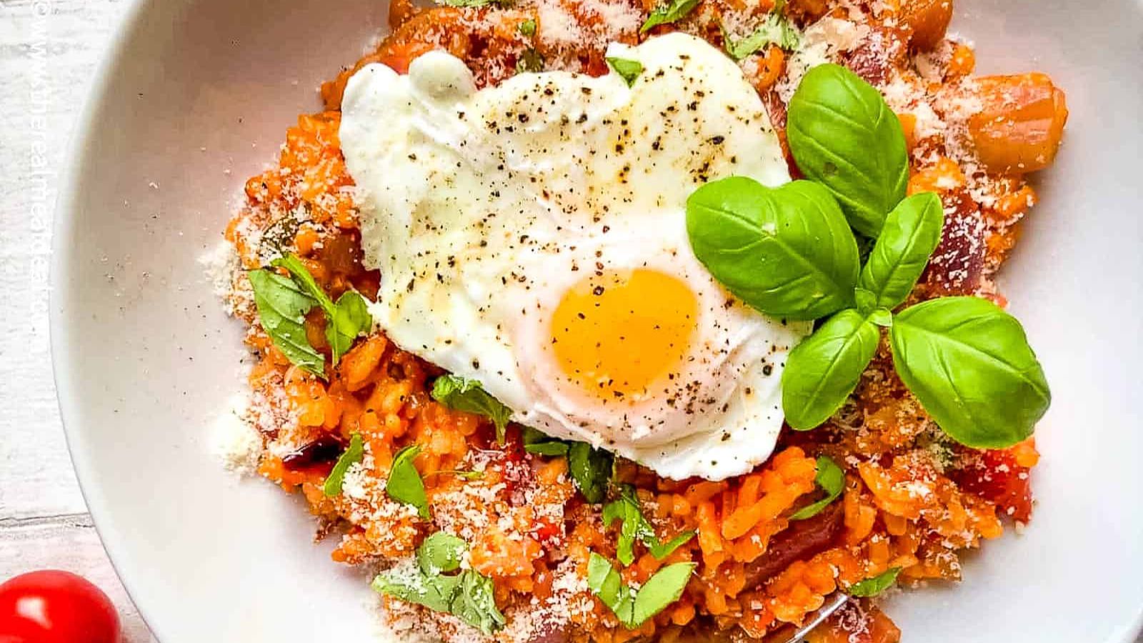 Risotto with egg on top.