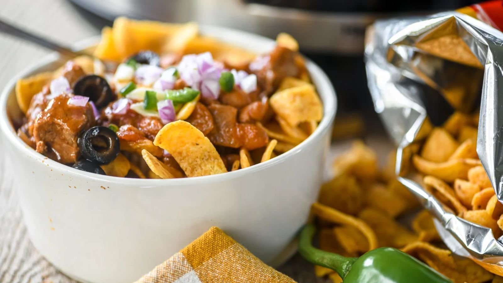 Frito pie in a bowl.