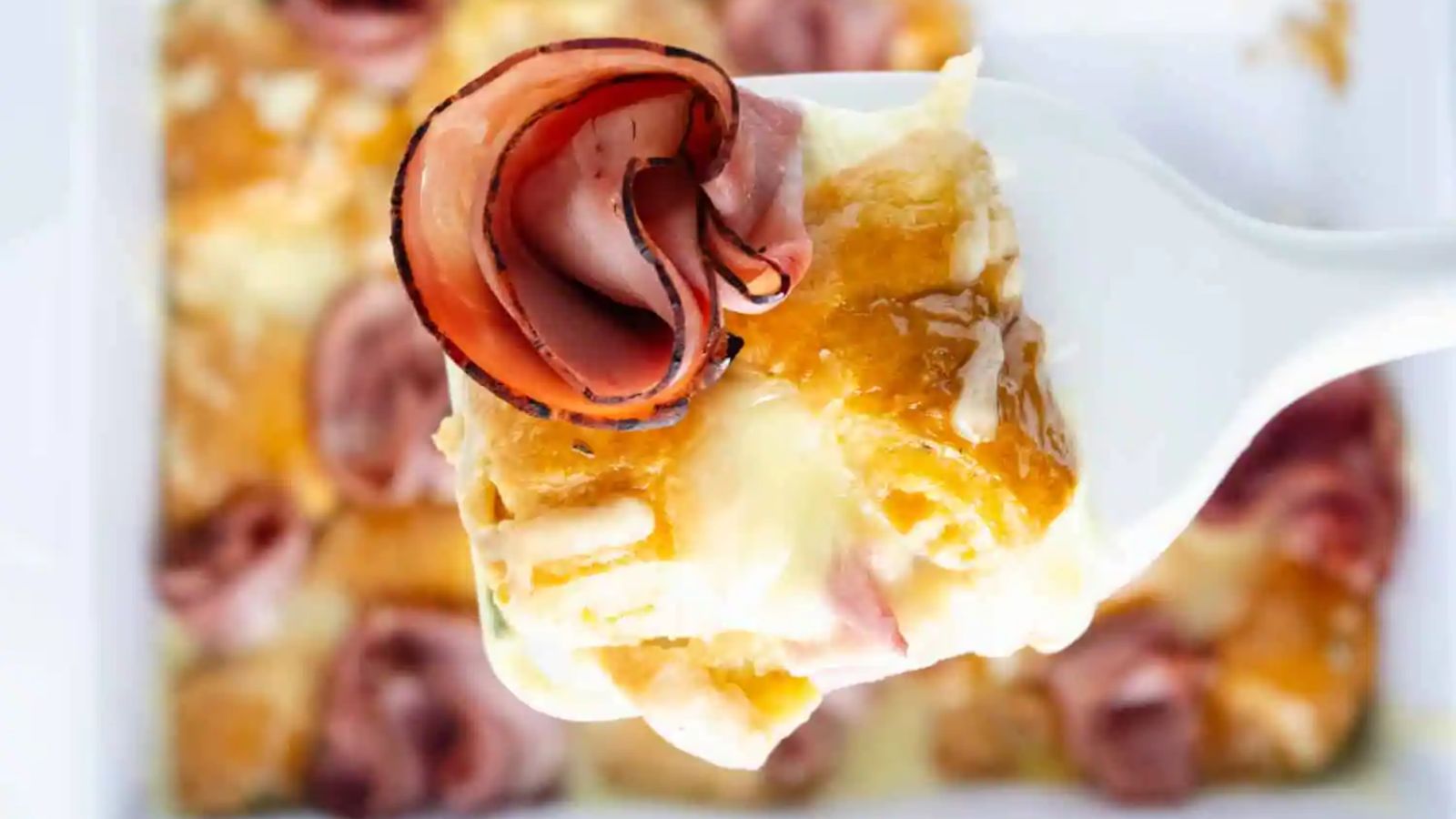 A portion of croissant casserole.
