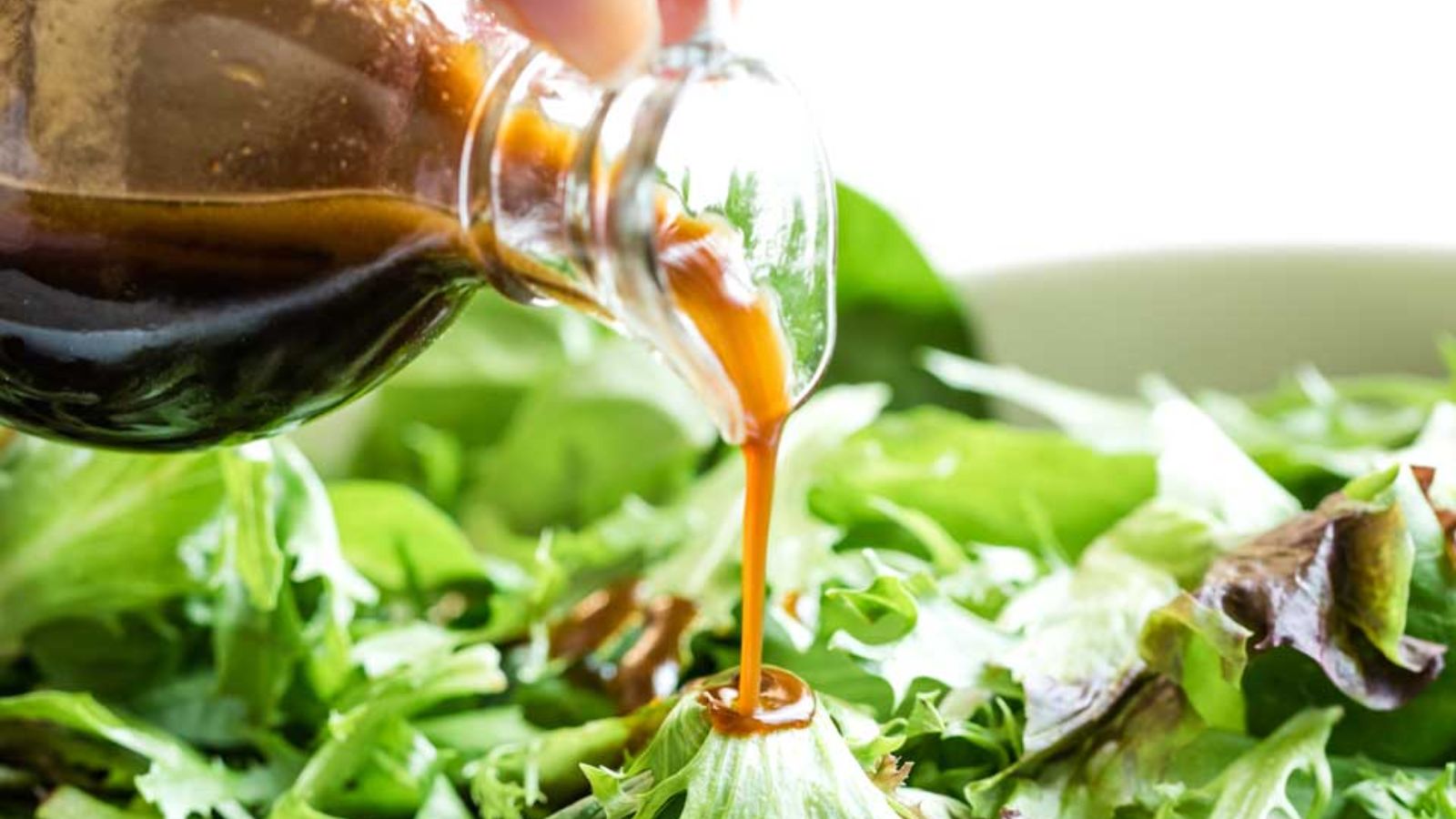Salad with pouring dressing.