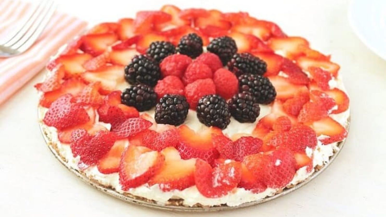 Fruit tart on a plate.