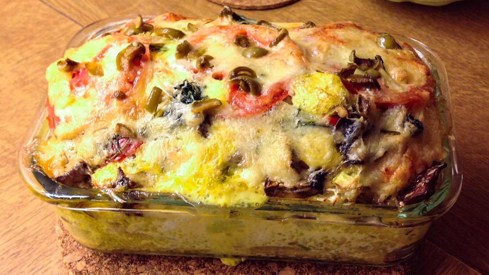 Fritata cavolo on a glass tray.