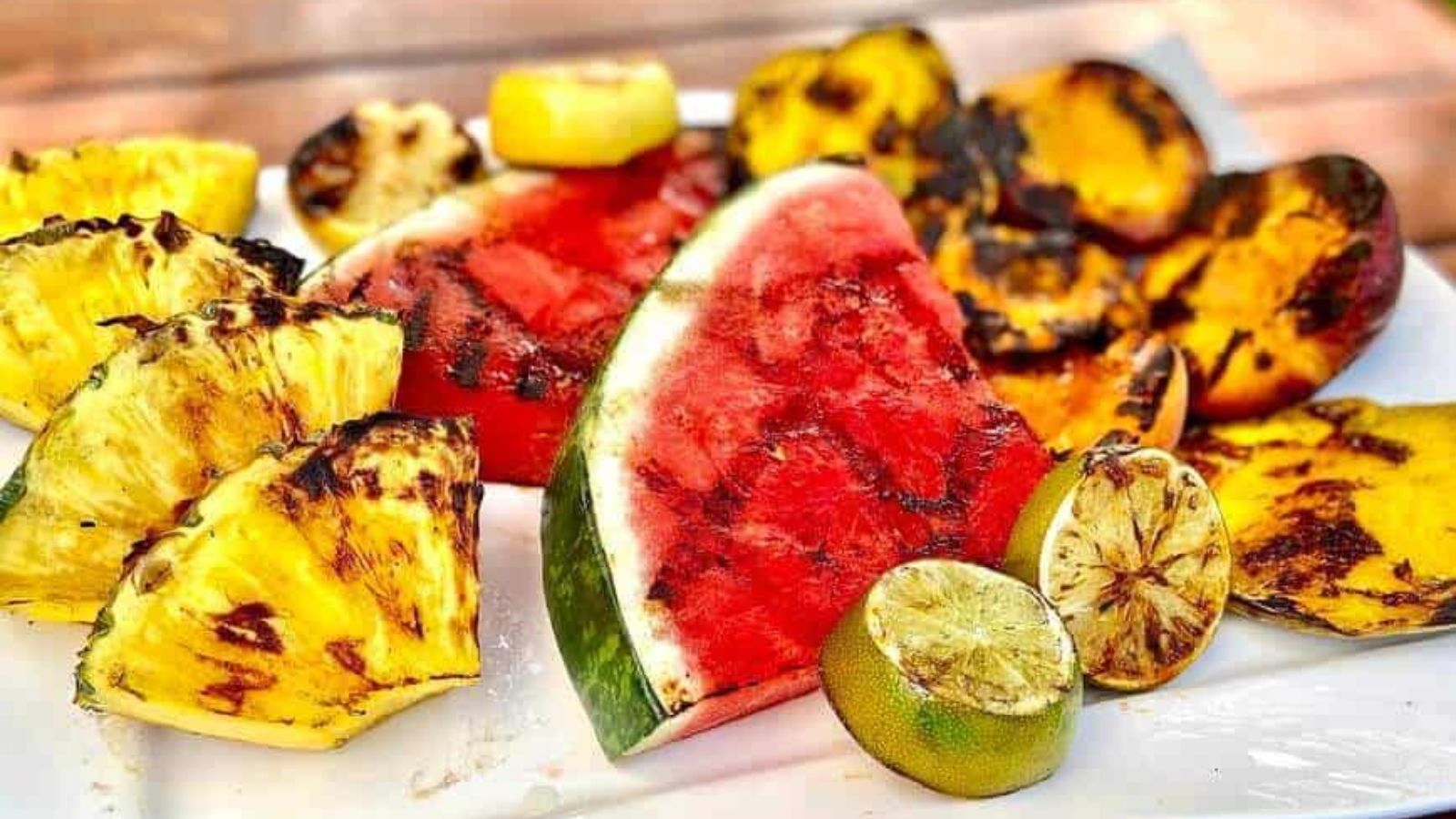 Grilled fruits on a plate.