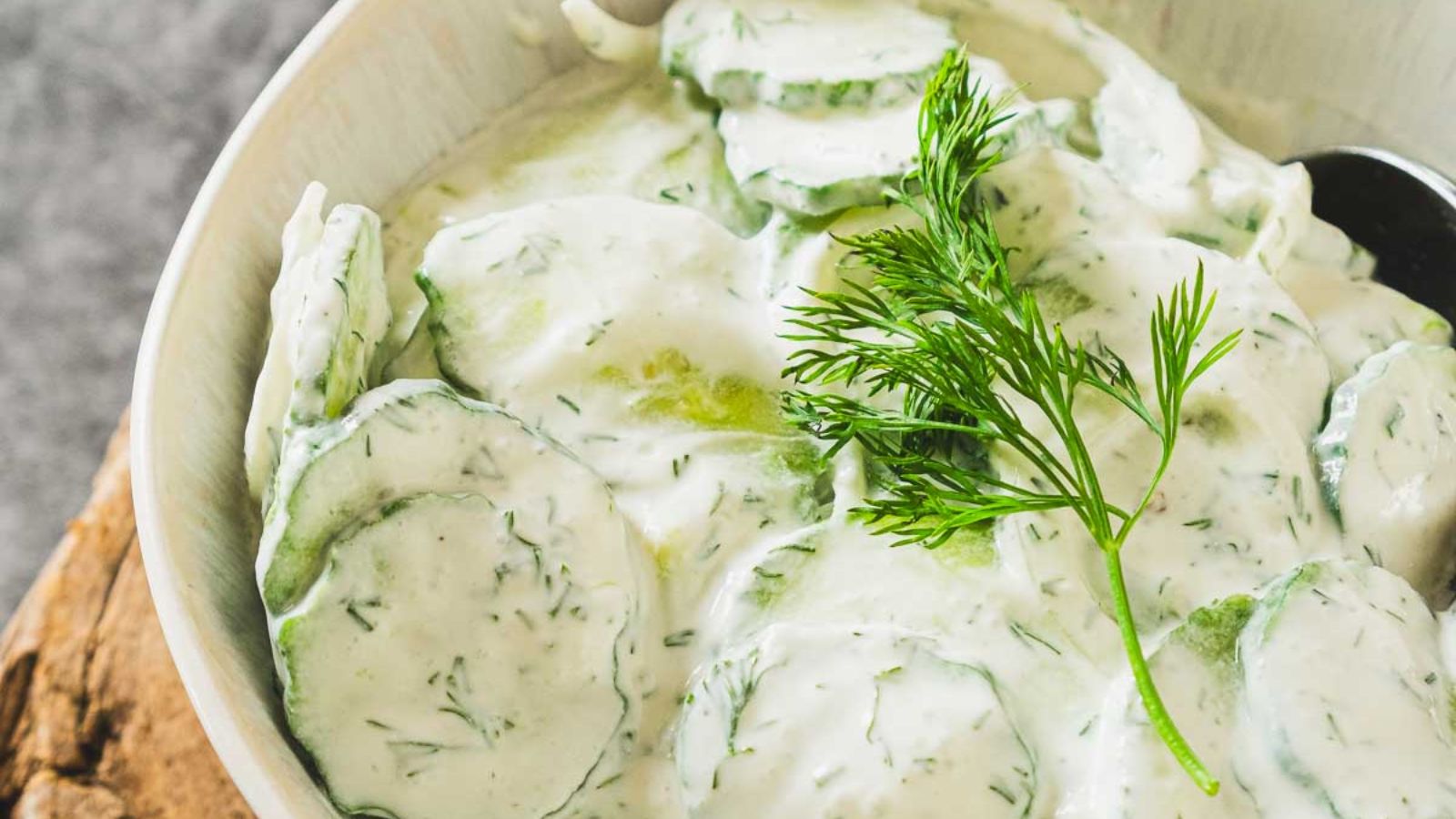 German cucumber salad in a bowl.