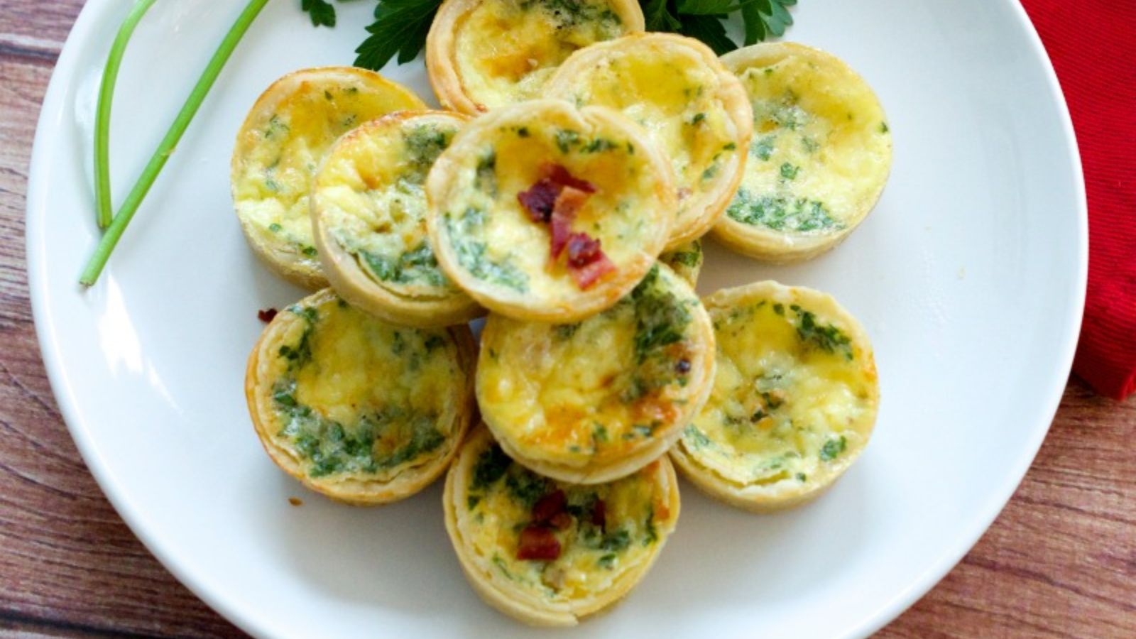 Mini quiche on a plate.