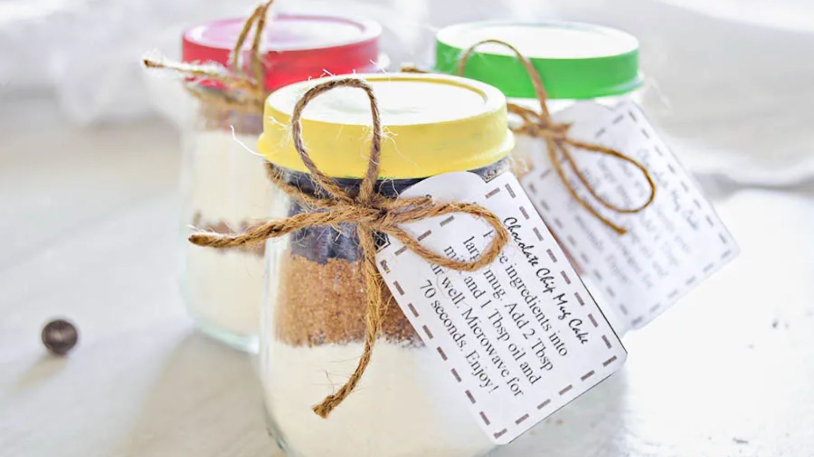 three jars of mug cakes.
