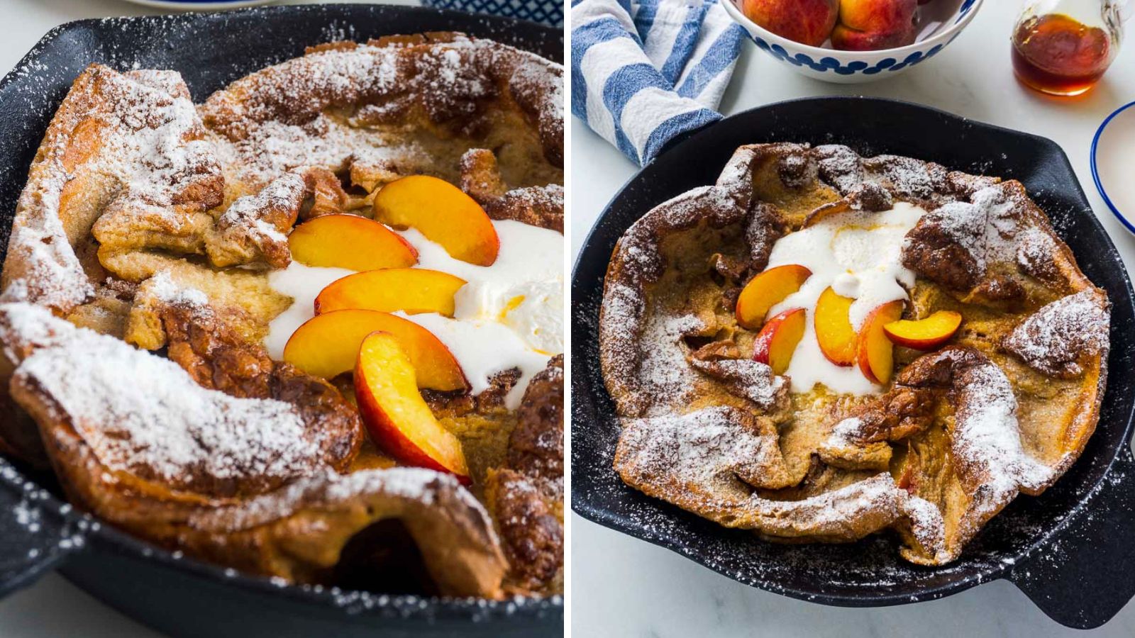 Peach dutch pancake in a pan.