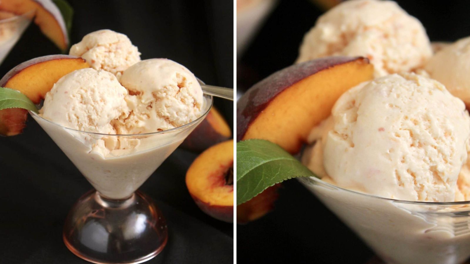 Peach ice cream in a glass.