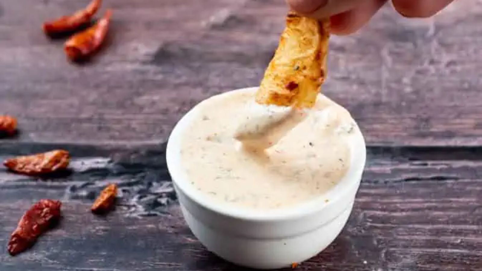 Potato dipped in mayonnaise.