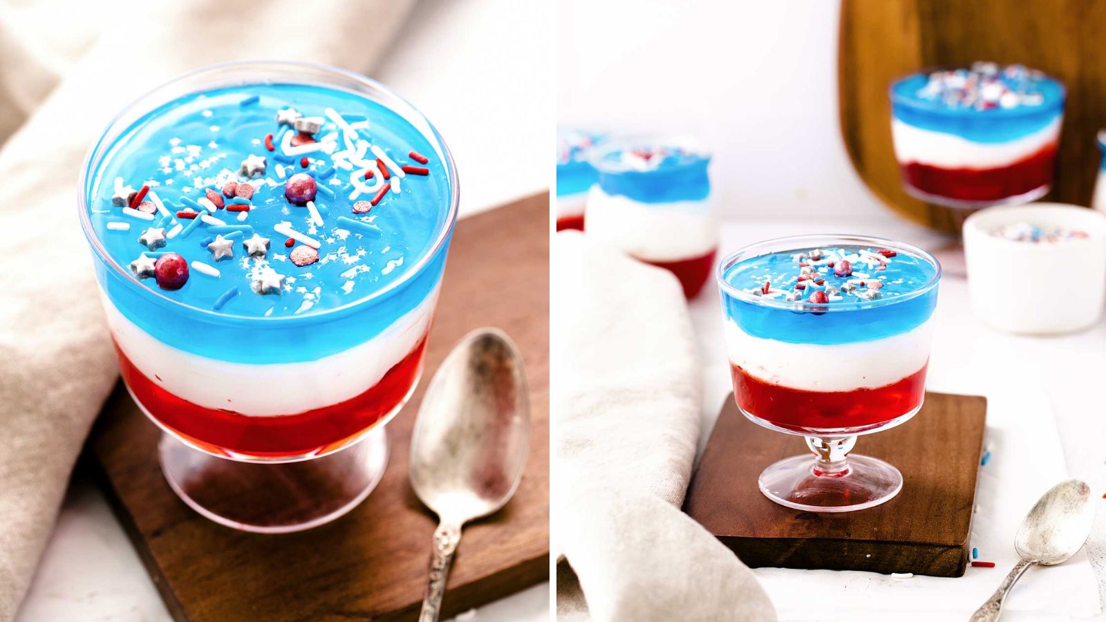 Layered jello in cups.