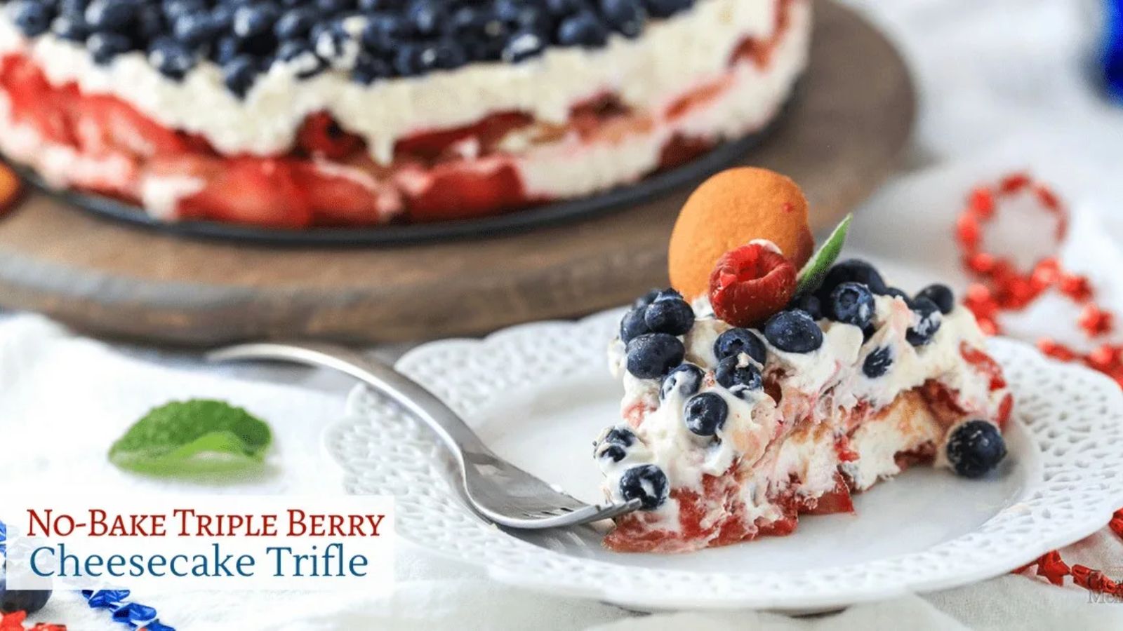 A slice of blueberry cheesecake on a plate.