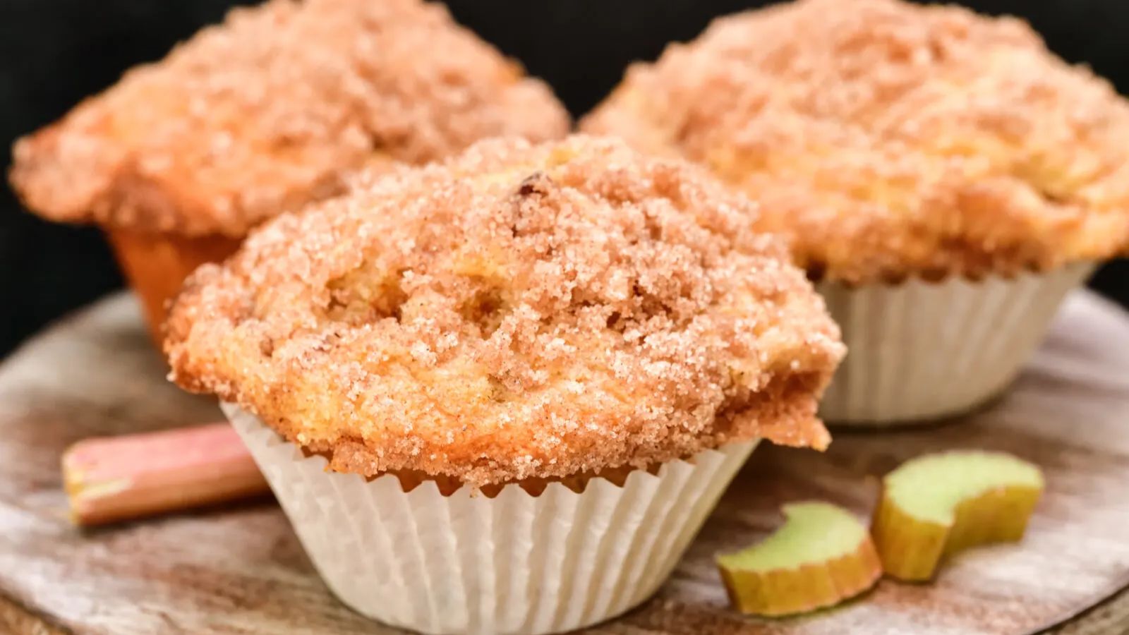 Rhubarb muffins close up shot.