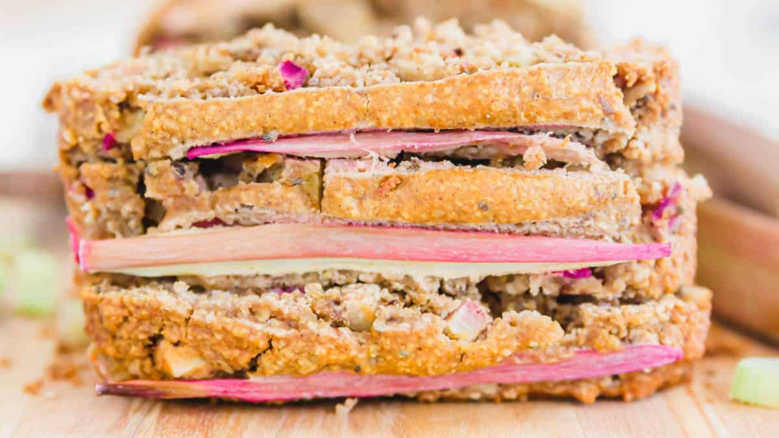 Close up shot of rhubarb bread/
