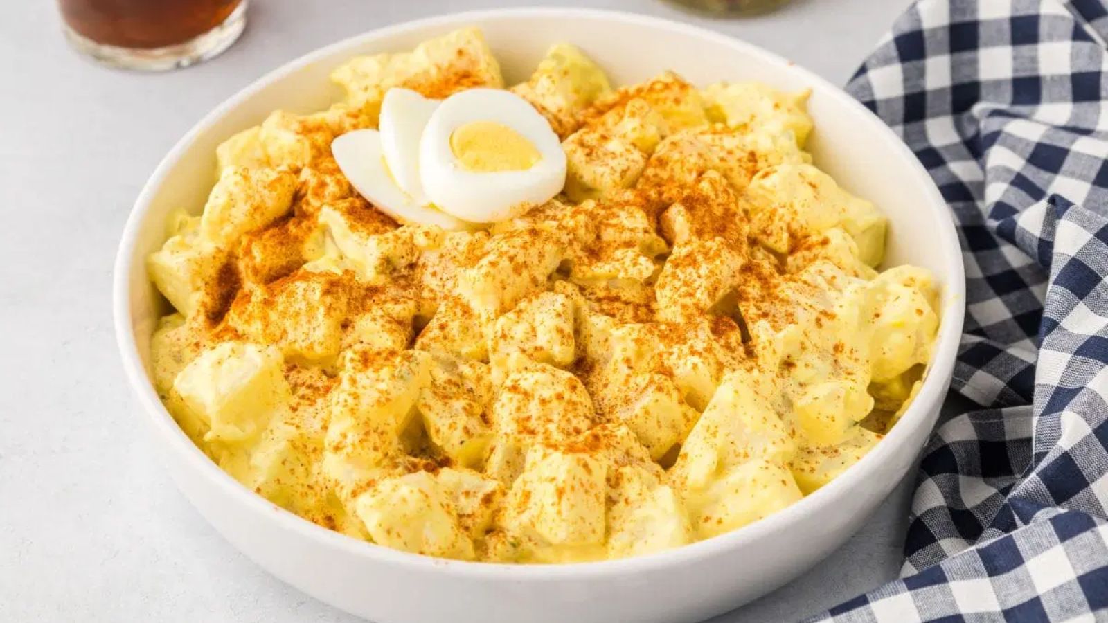Mustard potato salad in a bowl.