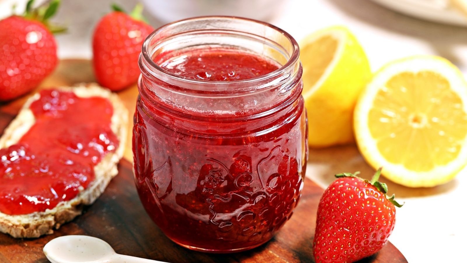 Strawberry jam in a jar.