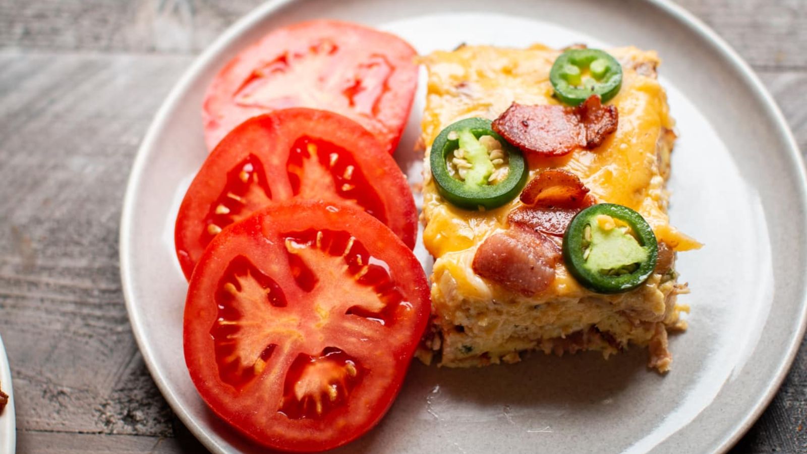 Jalapeno bacon slice on a plate.
