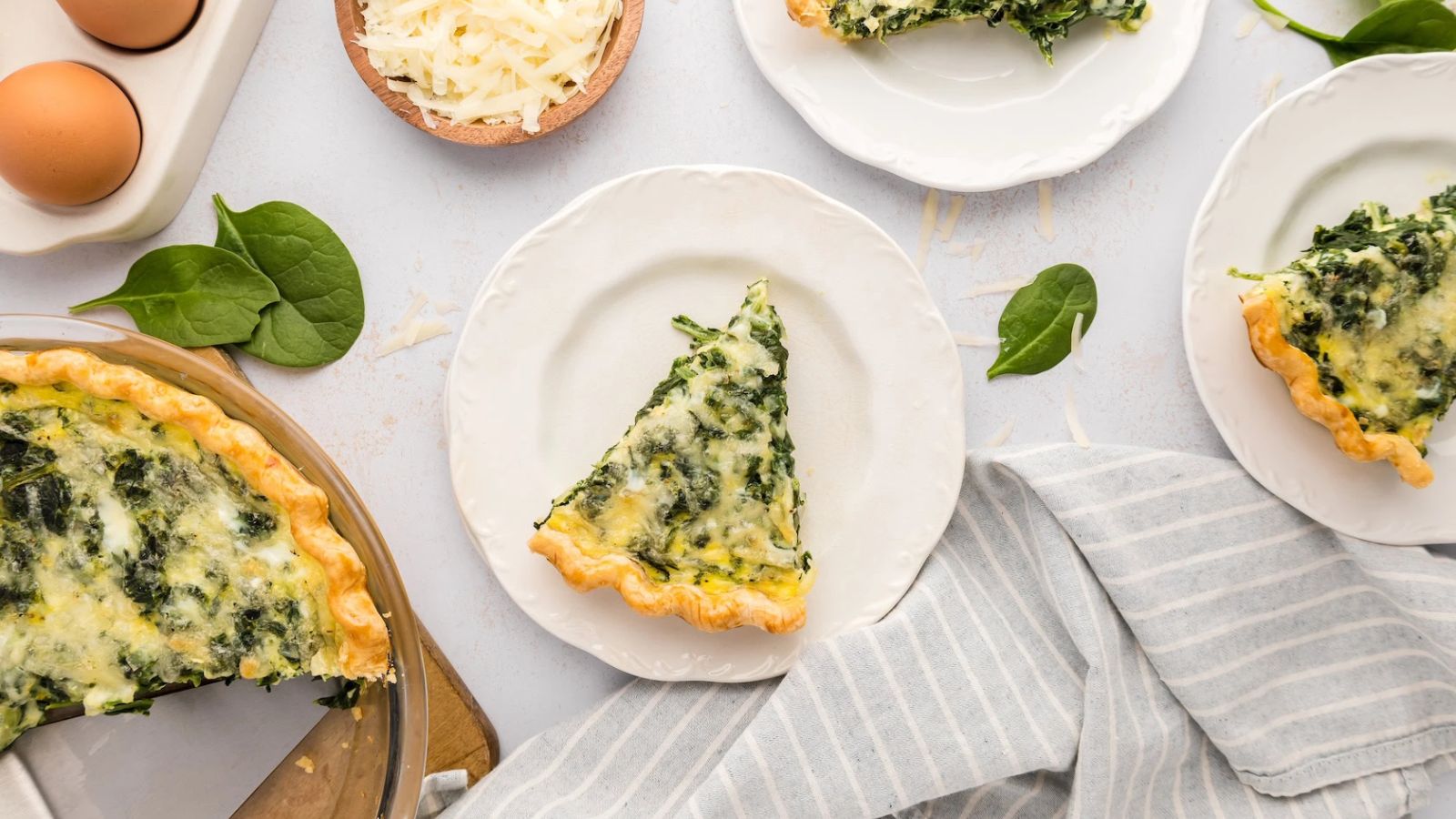 Sliced spinach quiche.