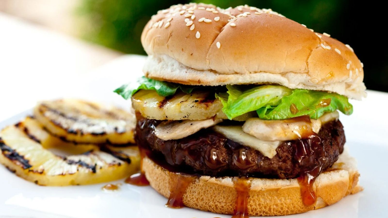 Teriyaki burger on a plate.