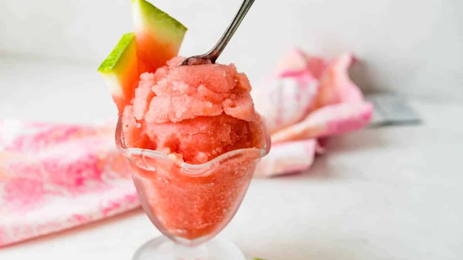 Watermelon sorbet in a glass.