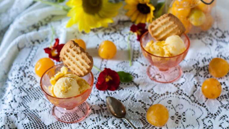 Two glasses of plum sorbet.
