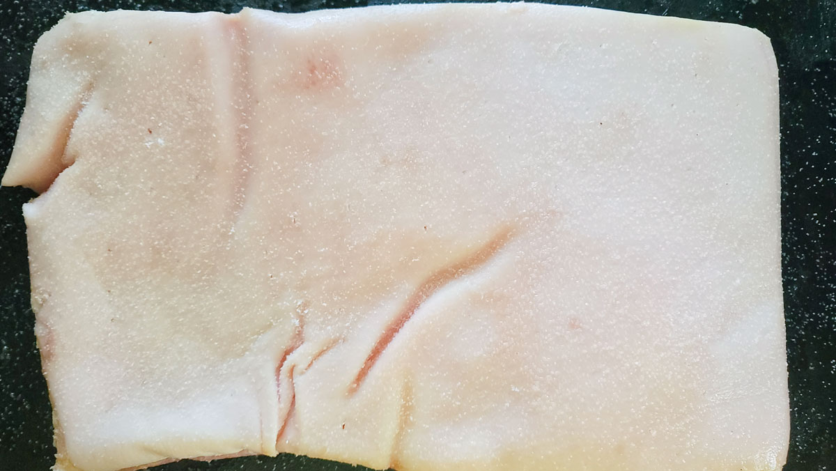 Skin side salted heavily.