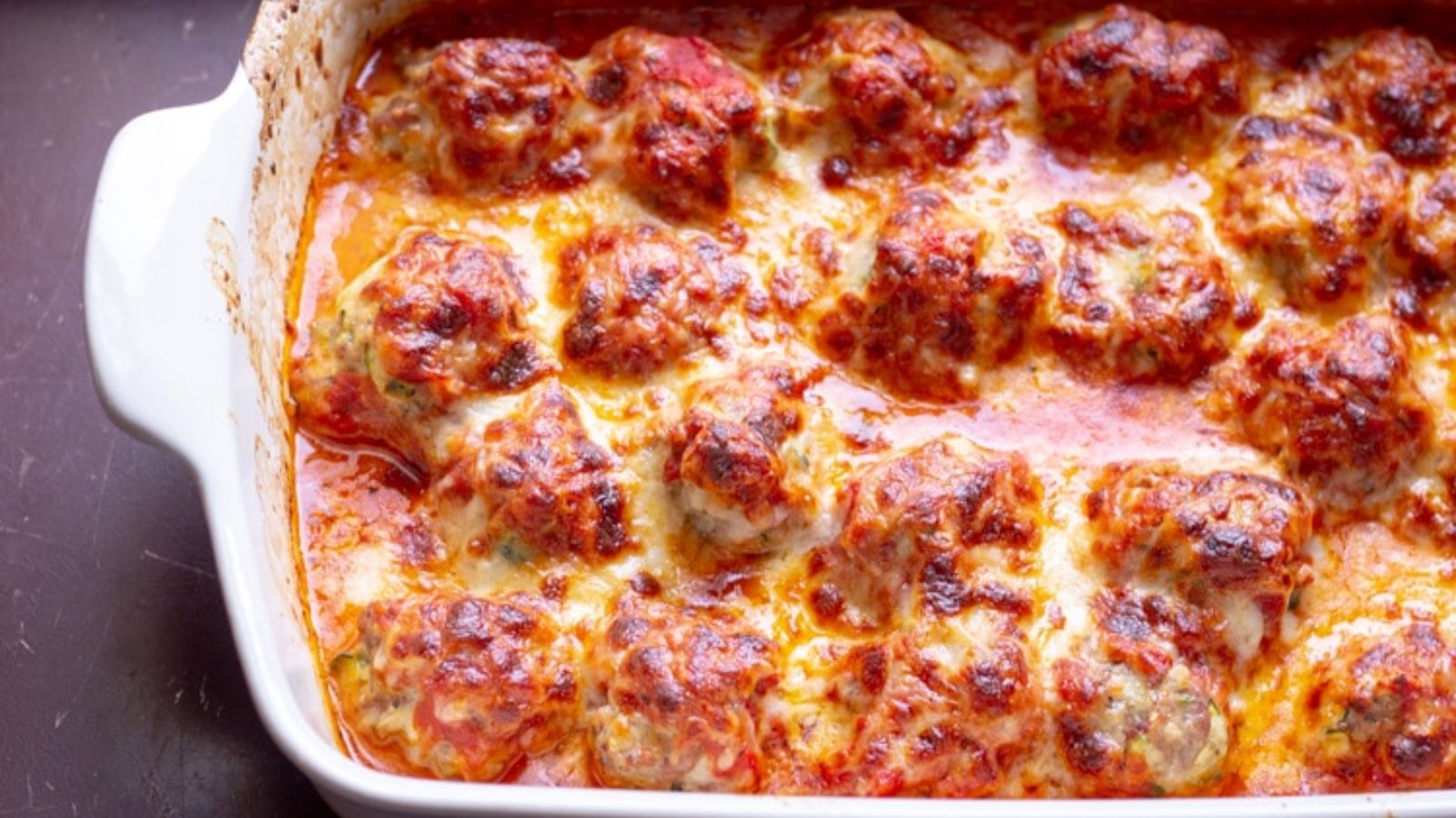 Meatball casserole on a tray.