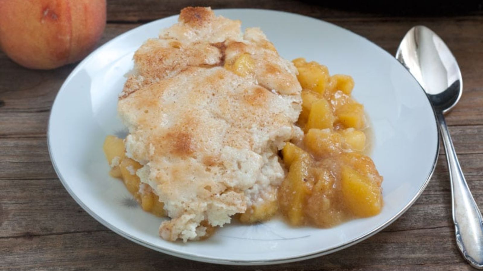 Peach cobbler on a plate.