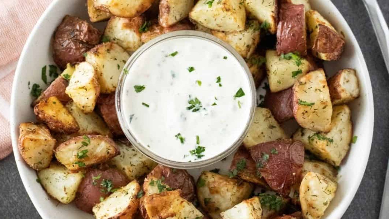 Ranch potatoes in a bowl.