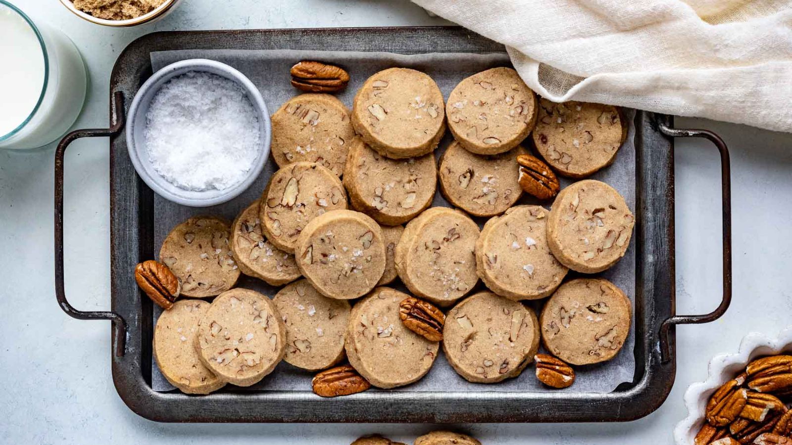 Pecan cookies on a tray.