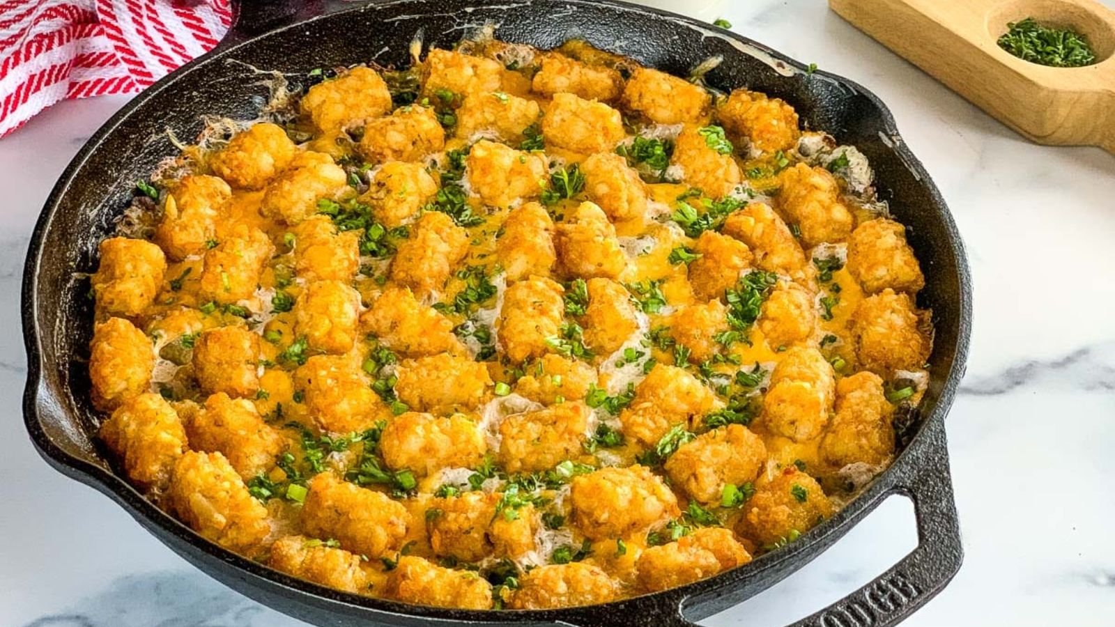 Beefy green bean casserole in a pan.