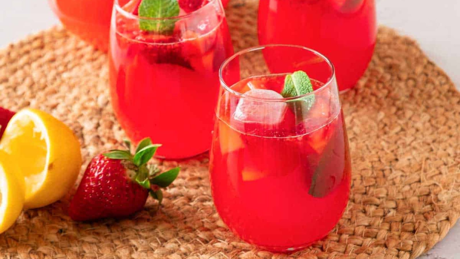Strawberry mint lemonade in glasses.